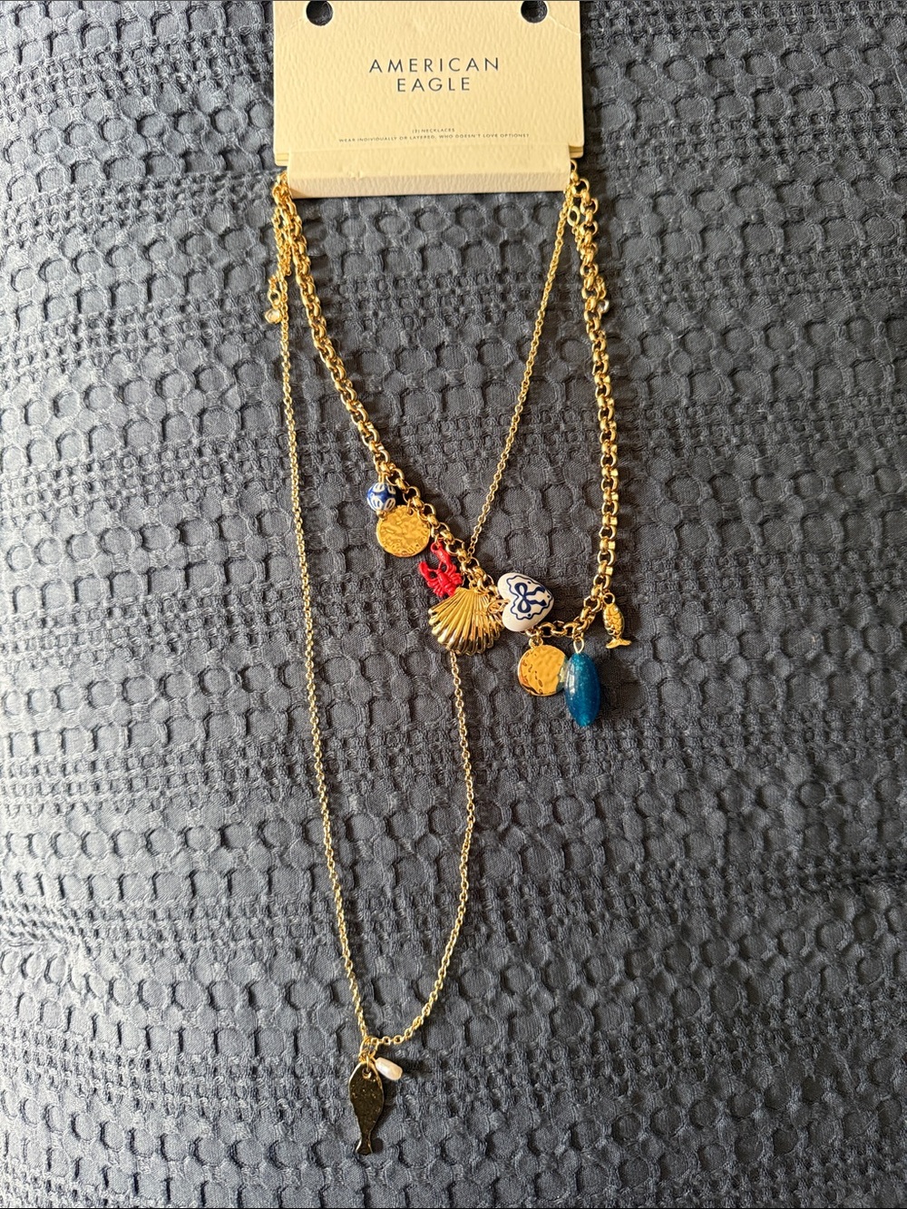 American Eagle Outfitters Layered Necklace Ocean Theme Gold